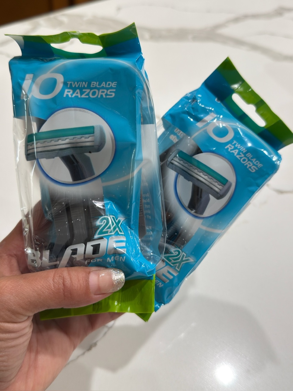 20 Twin Blade Razors, each pack has 10 razors. (2 Packs). 20 razors total.